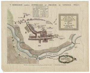 1715, 1818 Preston Savaşı Haritası (el renkli gravür) by English School